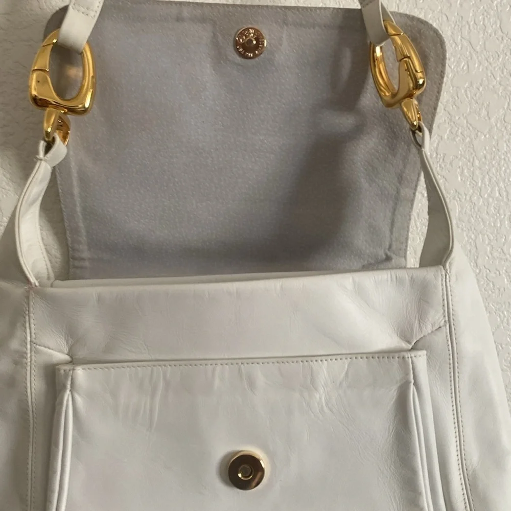 FRENCHY of California Elegant White Leather Shoulder Bag. Made in USA